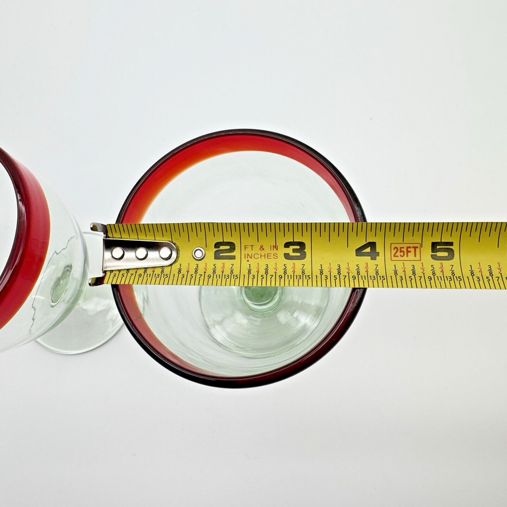 Wine Sangria Glasses Red Rim Mexican Hand Blown Thick Glass Set/2 Barwar… - Picture 5 of 6